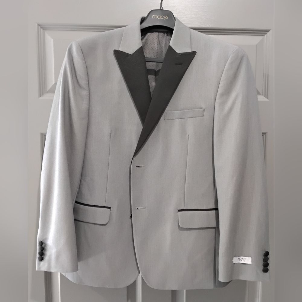 Alfani Slim Fit Gray Tuxedo Jacket with Black Lapel